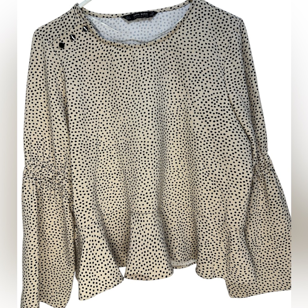 Zara Cream and Black Polka Dot Blouse